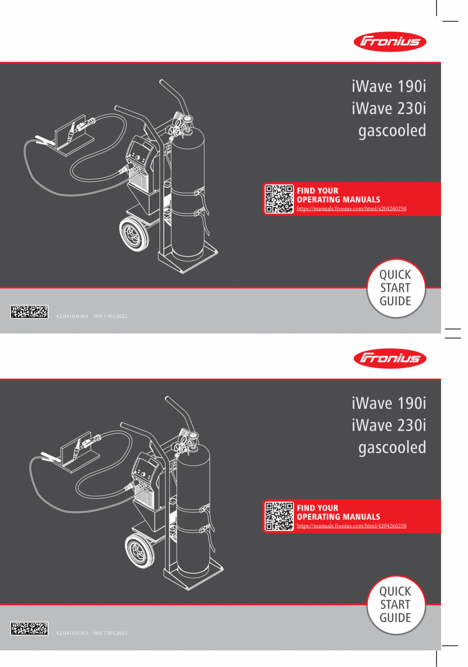 Pagina 1-Ghid rapid de utilizare - aparat sudura - racire cu gaz FRONIUS iWave 190i AC/DC Instructiuni montaj...