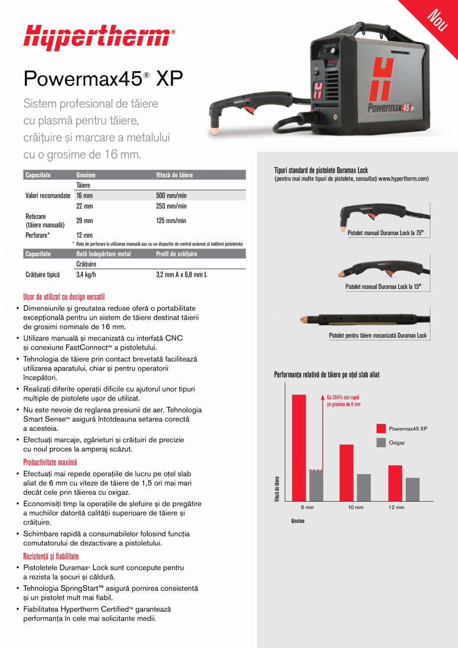 Pagina 1-Sistem profesional de taiere cu plasma HYPERTHERM Powermax 45 XP Fisa tehnica Romana u
No
...
