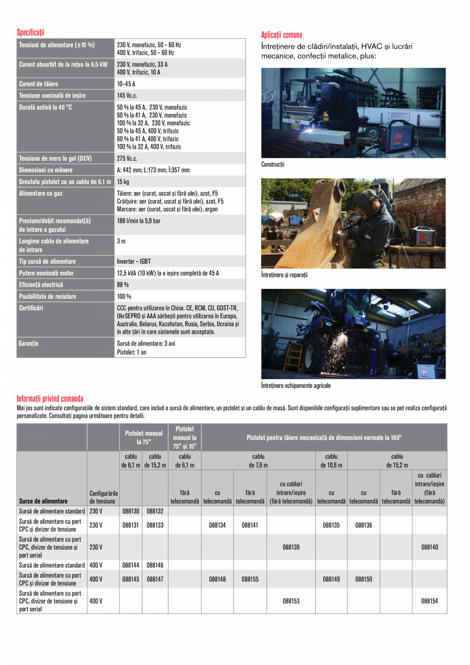 Pagina 2-Sistem profesional de taiere cu plasma HYPERTHERM Powermax 45 XP Fisa tehnica Romana stConnect™ a ...