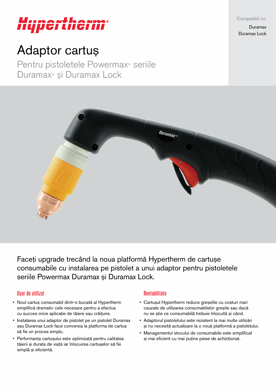 Pagina 1-Adaptor cartus pentru pistoletele Powermax® seriile Duramax® și Duramax Lock HYPERTHERM...