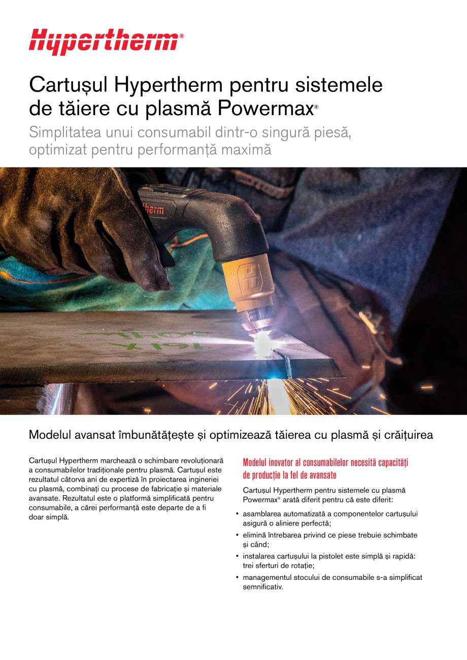 Pagina 1-Cartusul Hypertherm pentru sistemele de taiere cu plasma Powermax® HYPERTHERM Powermax105 SYNC...
