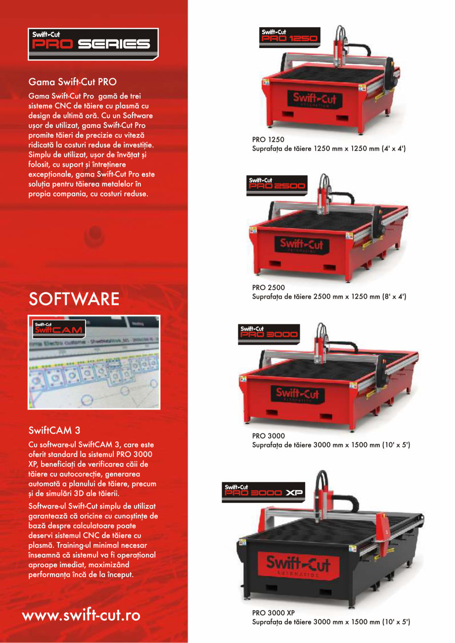 Pagina 2-Prezentare Sisteme CNC de taiere cu plasma SWIFT CUT PRO 1250 Catalog, brosura Romana 