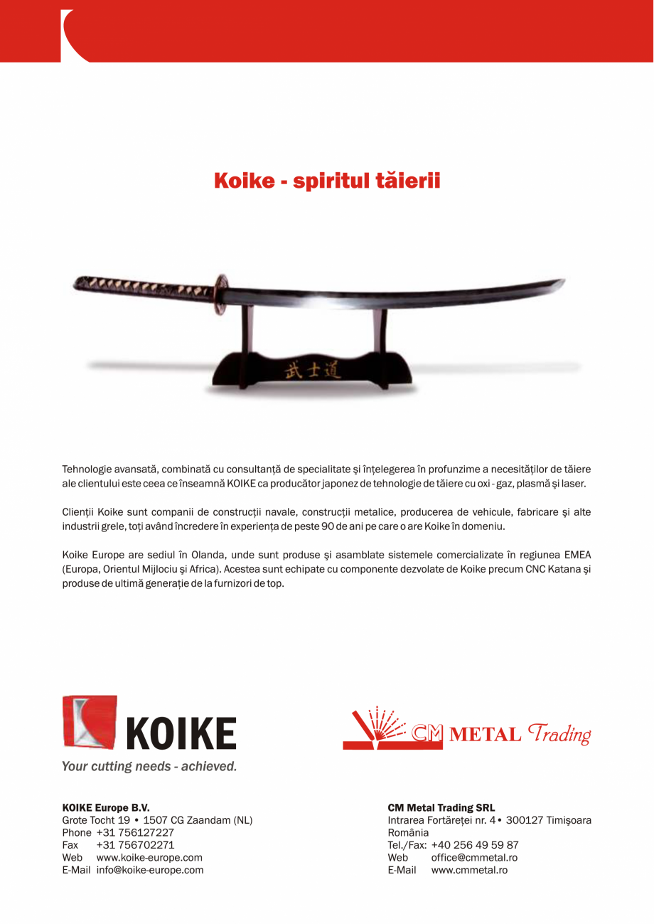 Pagina 12-Sisteme portabile de taiere cu oxigaz si plasma KOIKE Catalog, brosura Romana 