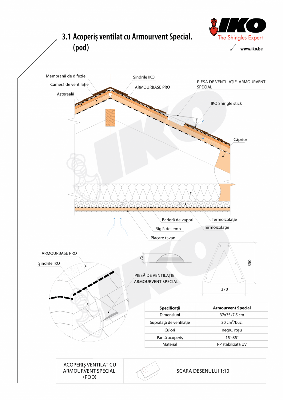 Pagina 1-CAD-PDF Ventilare cu Armourvent Special IKO Detaliu de montaj 