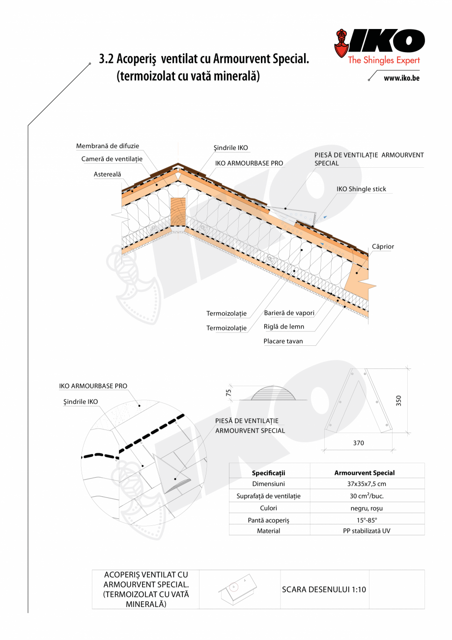Pagina 2-CAD-PDF Ventilare cu Armourvent Special IKO Detaliu de montaj 