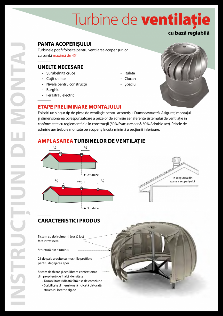 Pagina 1 - Ghid de montaj turbine de ventilatie cu baza reglabila Airhawk IKO Instructiuni montaj,...