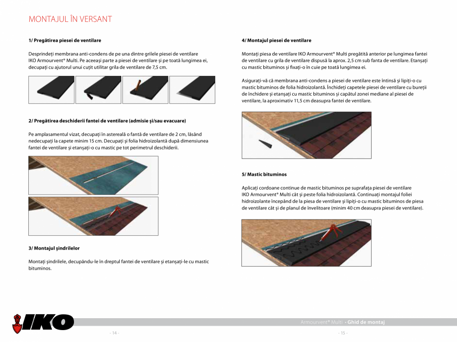 Pagina 9-Ghid de montaj piesa de ventilatie multifunctionala  IKO ARMOURVENT MULTI Instructiuni montaj,...