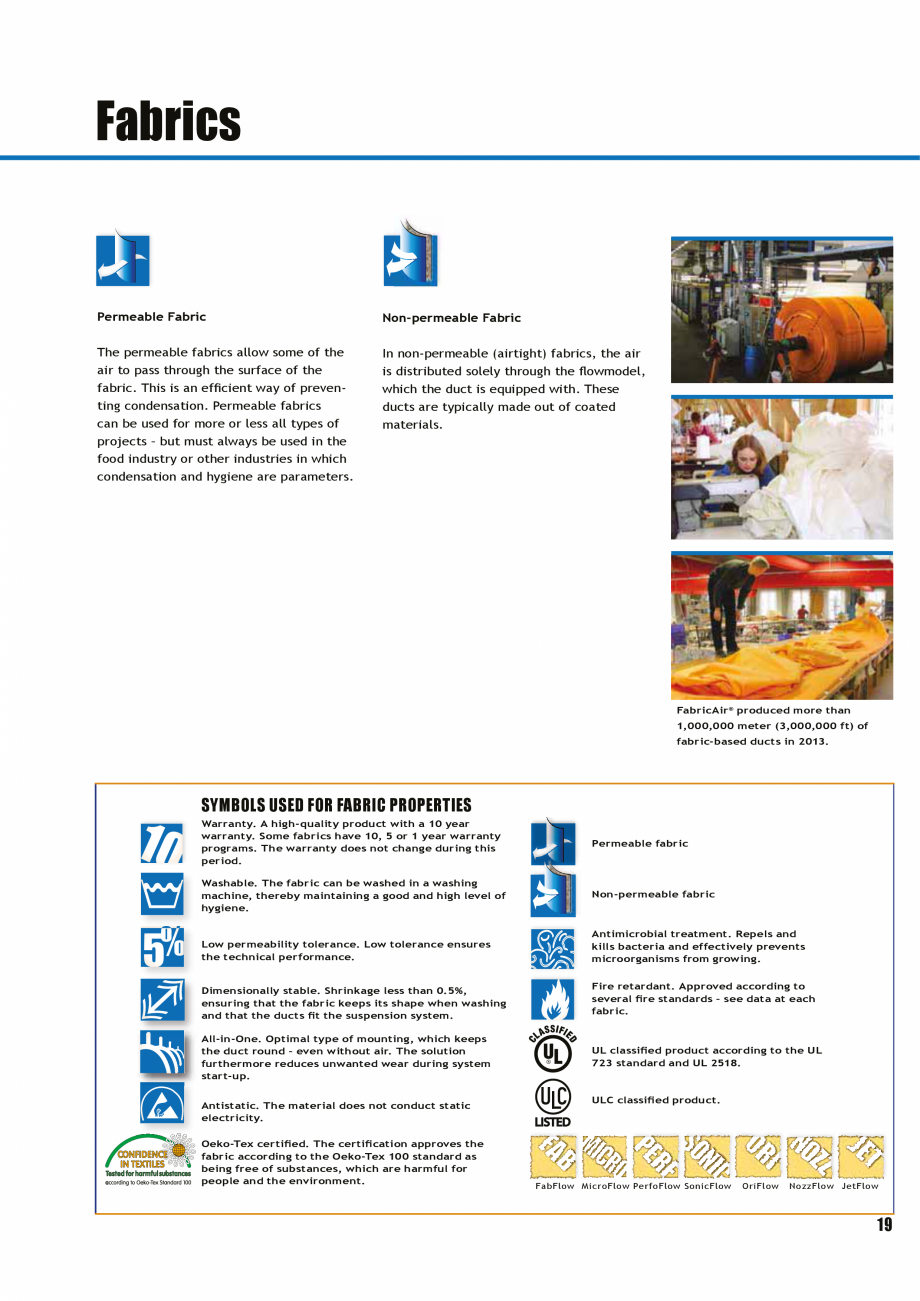 Pagina 18-Tubulatura textila - dispersia aerului FabricAir Trevira, Combi, Poly, AntiStat, Glass 220...