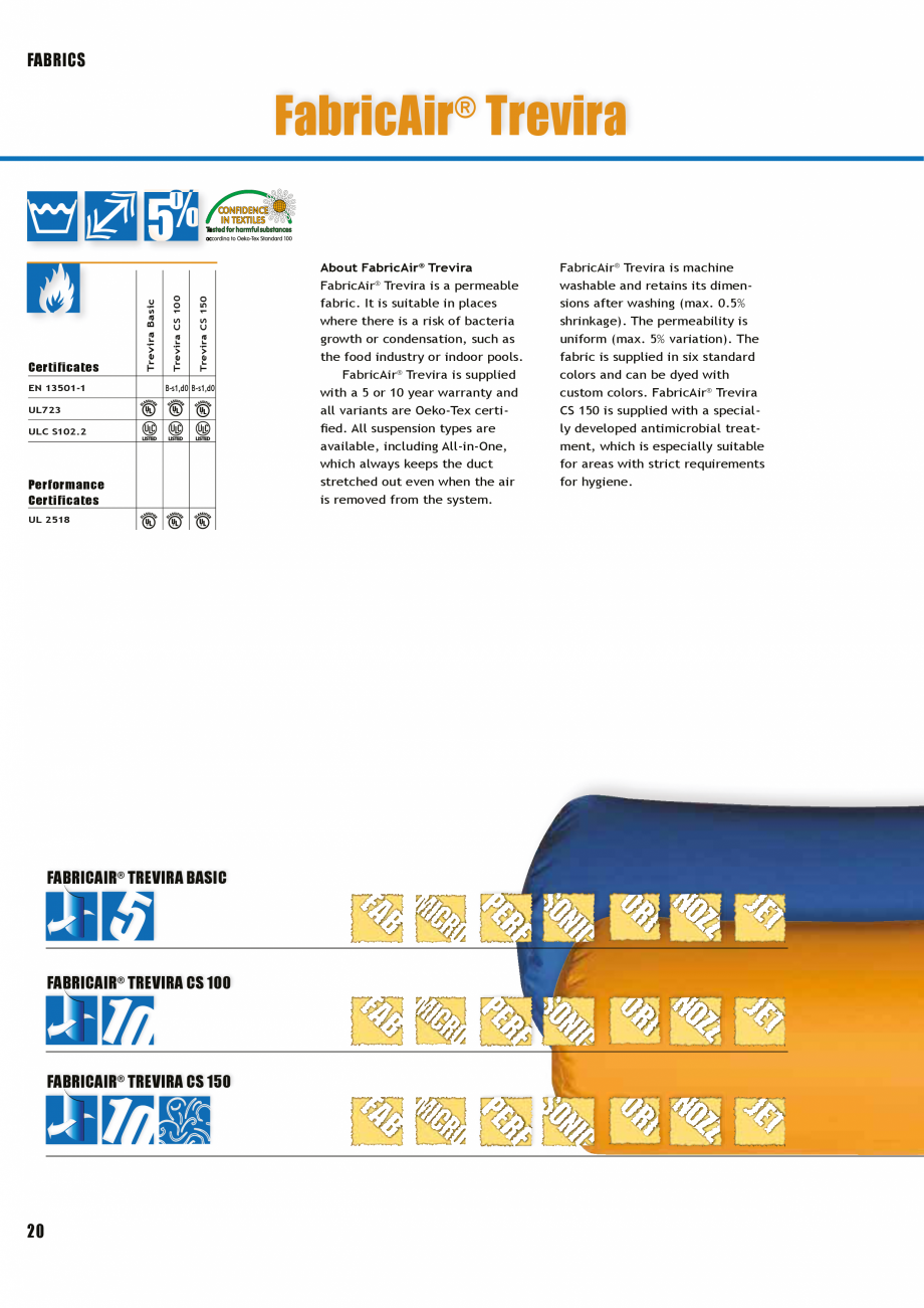 Pagina 19-Tubulatura textila - dispersia aerului FabricAir Trevira, Combi, Poly, AntiStat, Glass 220...