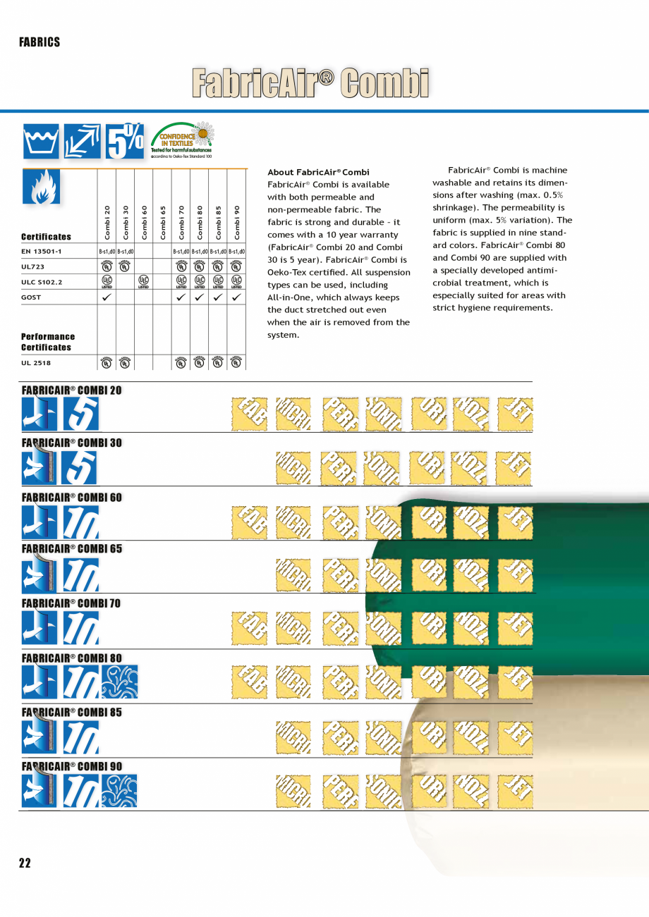 Pagina 21-Tubulatura textila - dispersia aerului FabricAir Trevira, Combi, Poly, AntiStat, Glass 220...