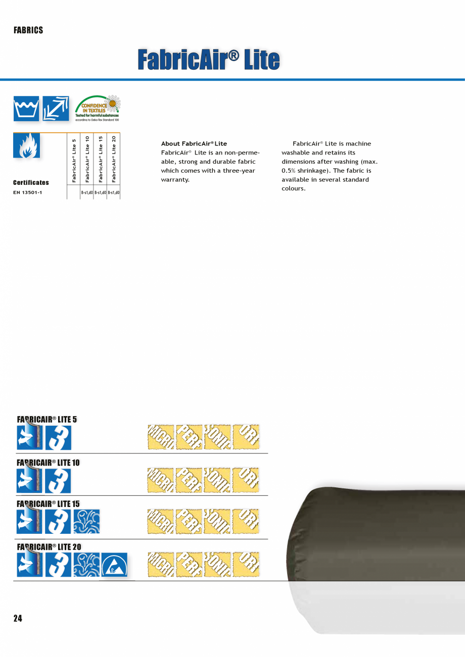 Pagina 23-Tubulatura textila - dispersia aerului FabricAir Trevira, Combi, Poly, AntiStat, Glass 220...
