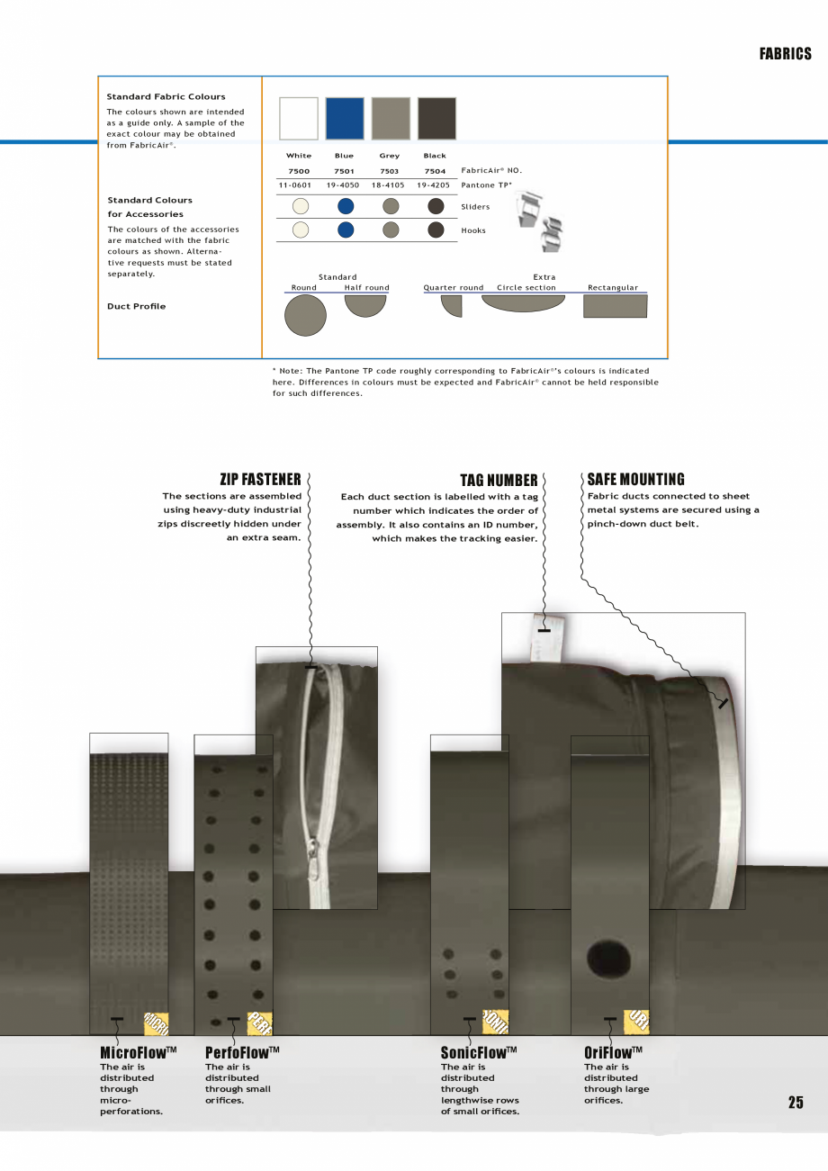 Pagina 24-Tubulatura textila - dispersia aerului FabricAir Trevira, Combi, Poly, AntiStat, Glass 220...