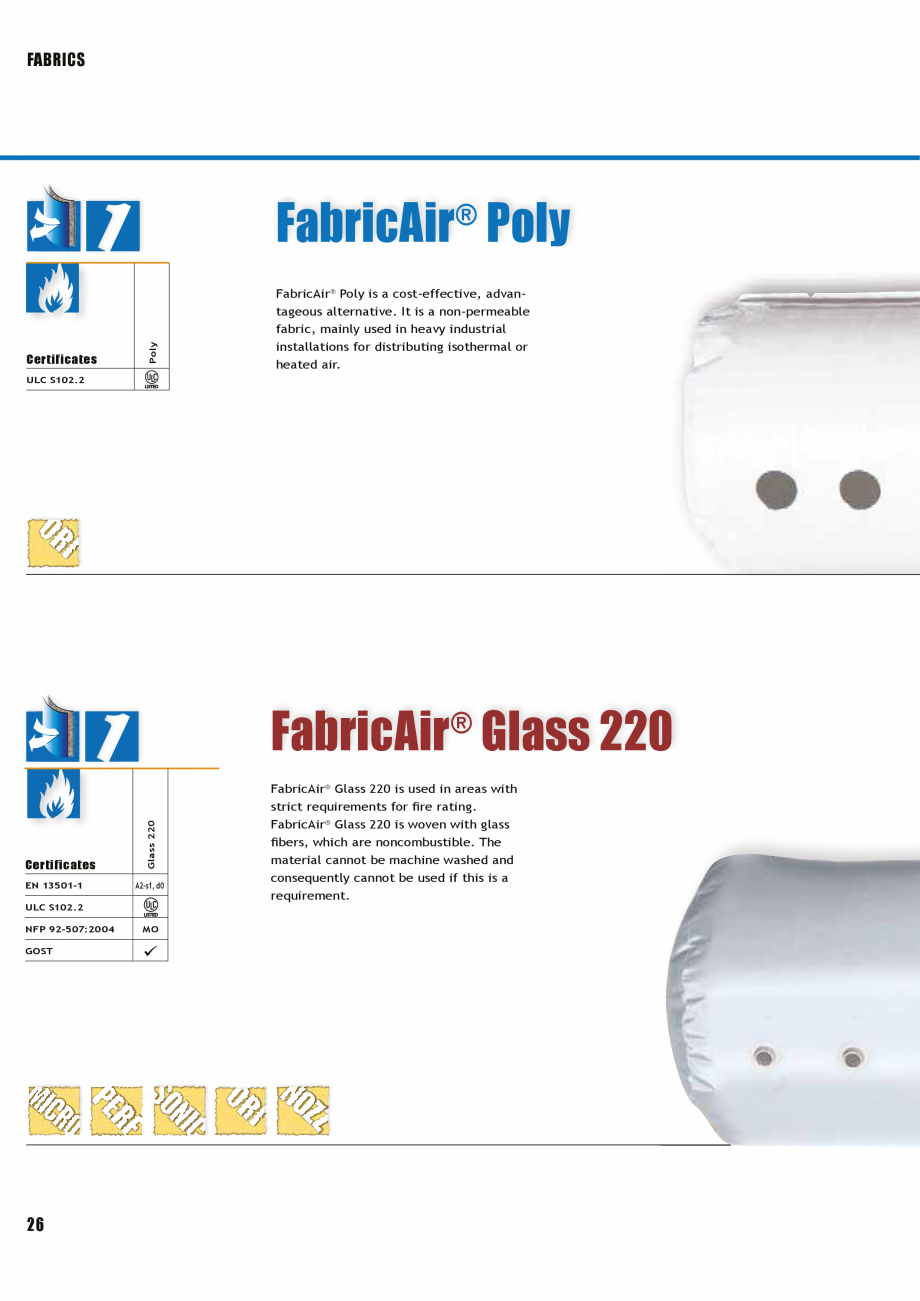 Pagina 25-Tubulatura textila - dispersia aerului FabricAir Trevira, Combi, Poly, AntiStat, Glass 220...