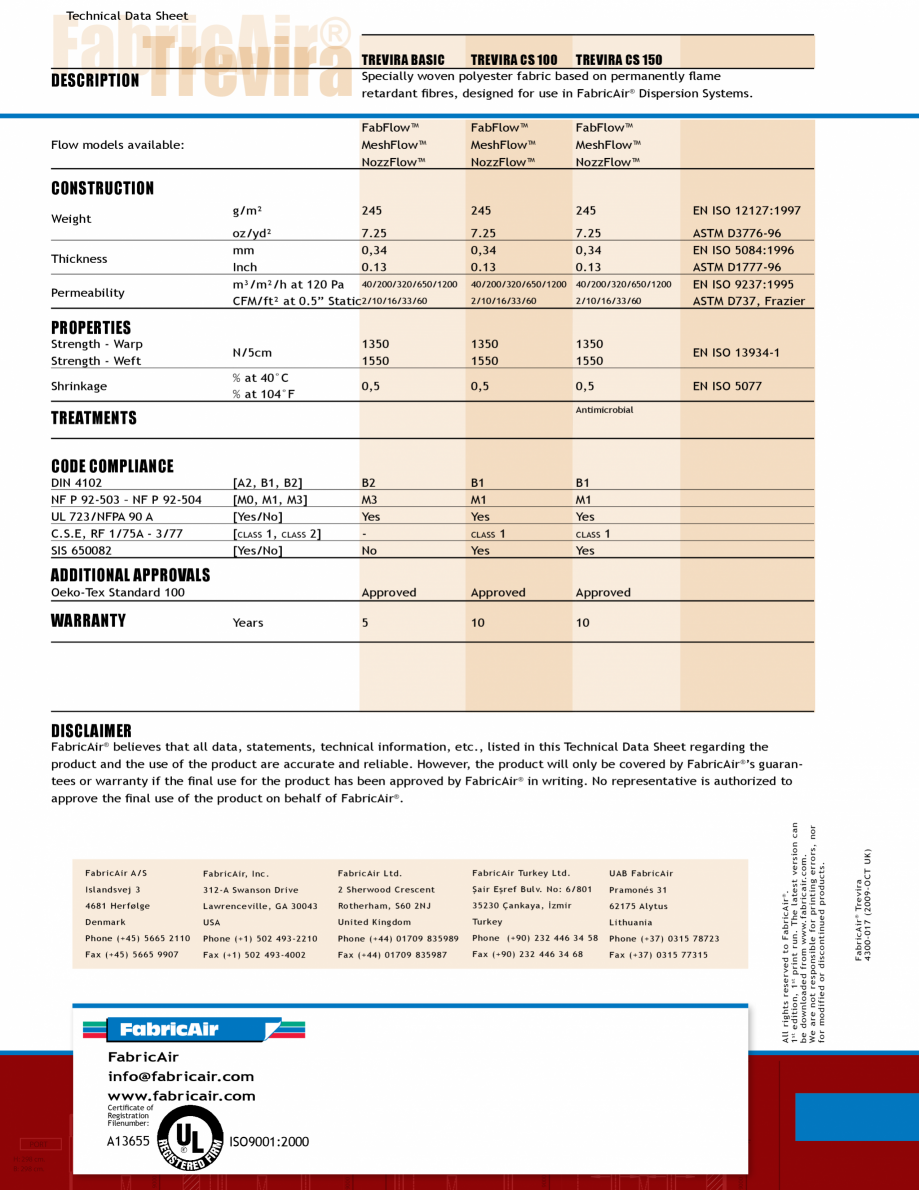 Pagina 4-Tubulatura textila FabricAir Trevira Fisa tehnica Engleza ic
colours as shown. Alternative
requests ...