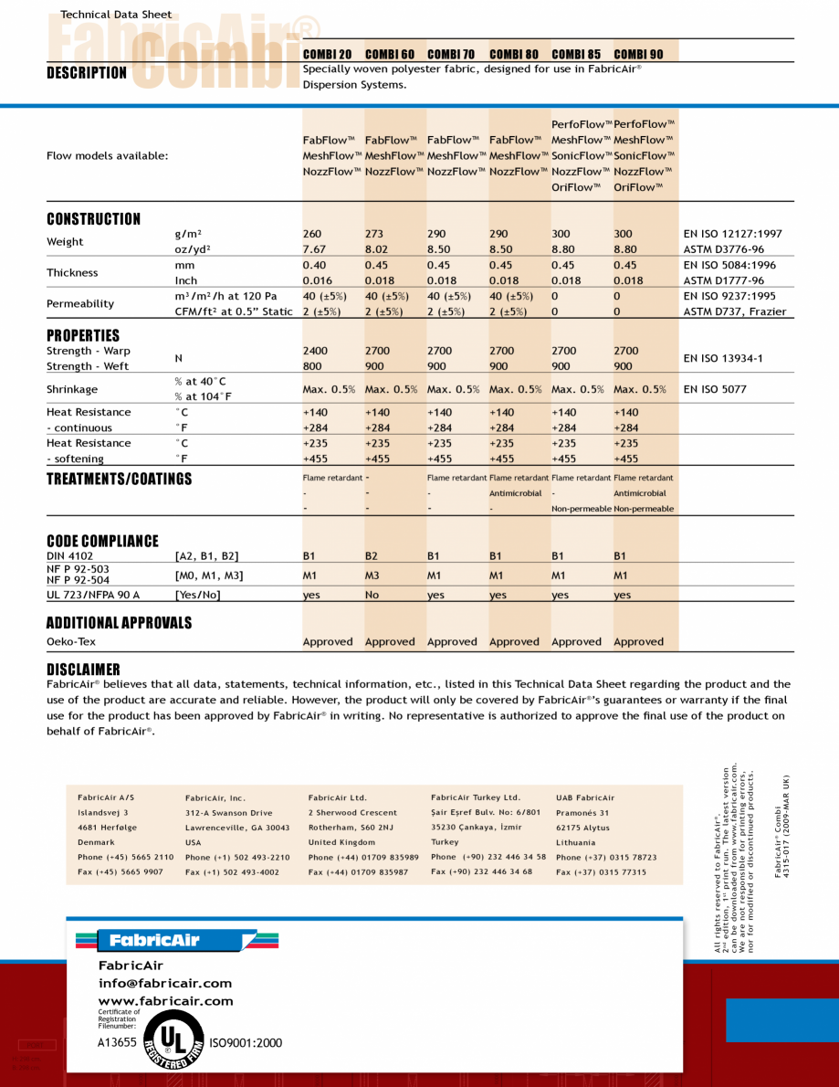 Pagina 4-Tubulatura textila FabricAir Combi Fisa tehnica Engleza n are intended
as a guide only. A sample of ...