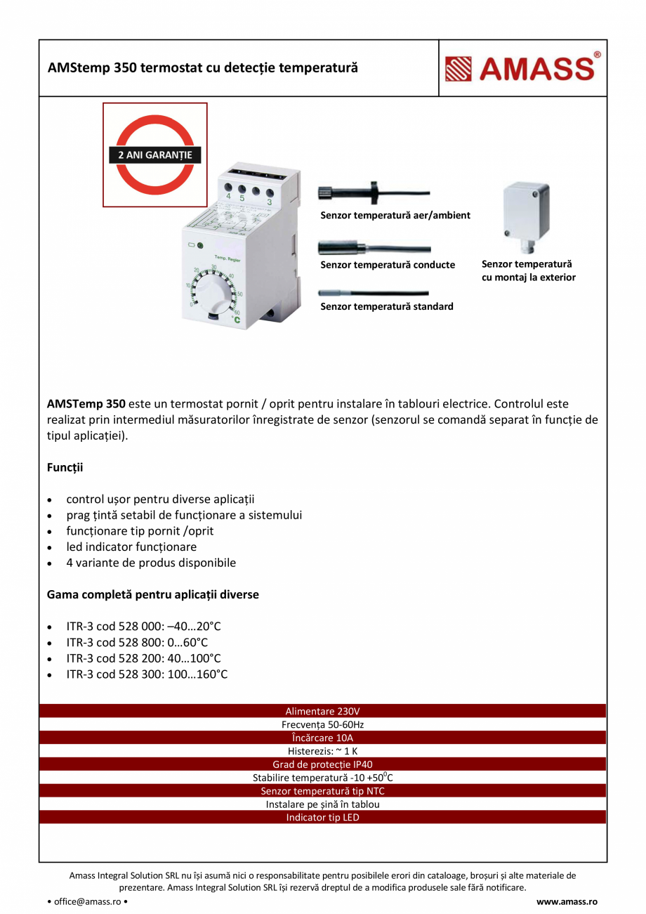Pagina 1-AMStemp 350 termostat cu detectie temperatura AMASS Fisa tehnica Romana AMStemp 350 termostat cu...