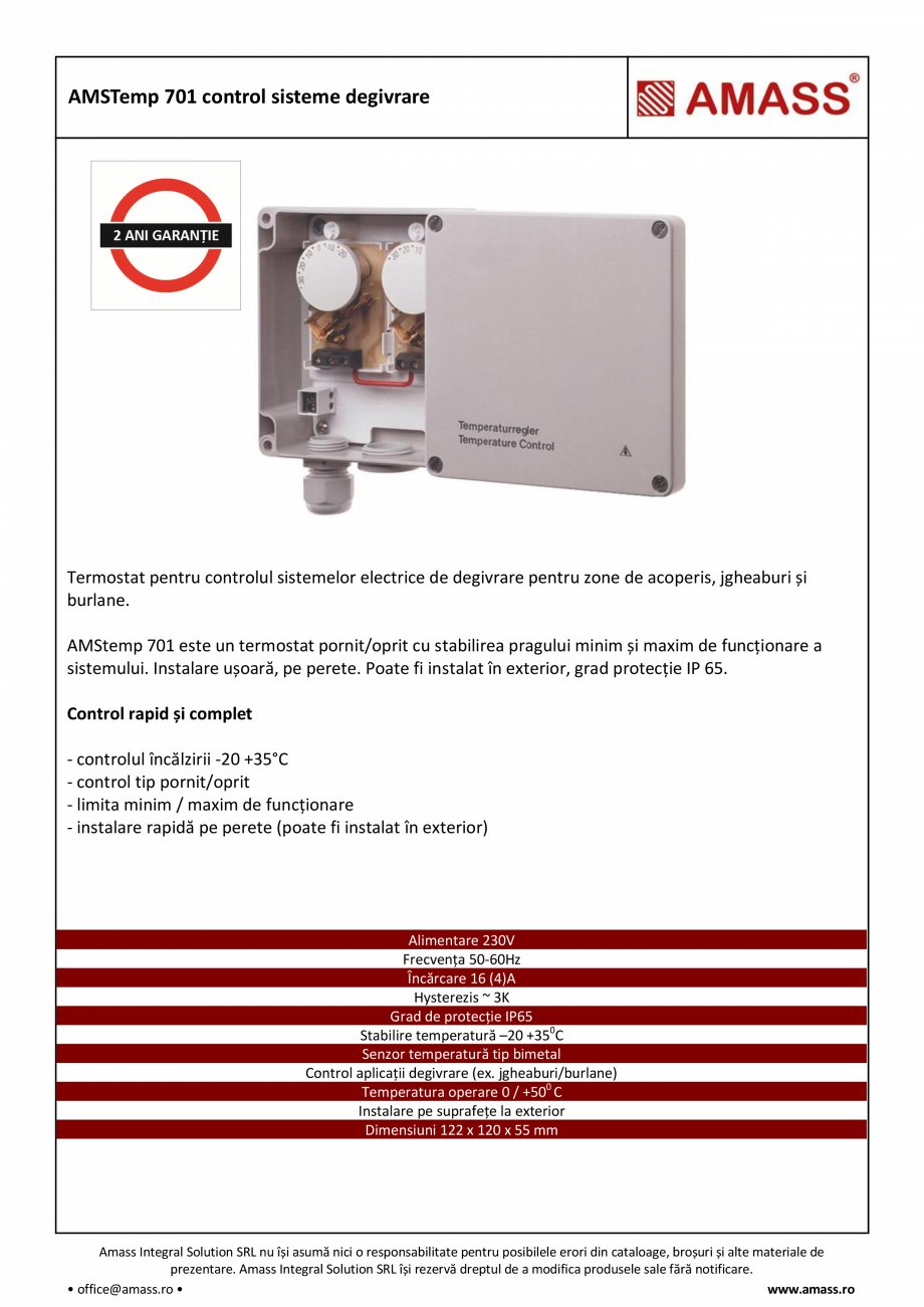 Pagina 1-AMSTemp 701 control sisteme degivrare AMASS Fisa tehnica Romana AMSTemp 701 control sisteme...