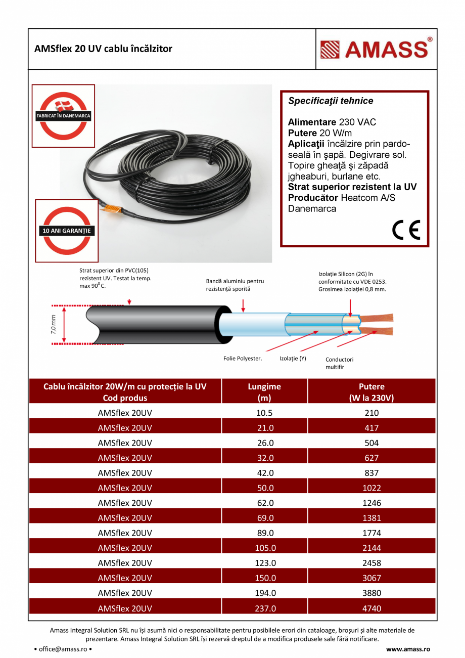 Pagina 1 - Cablu incalzitor  AMASS AMSflex 20 Fisa tehnica Romana AMSflex 20 UV cablu încălzitor

...