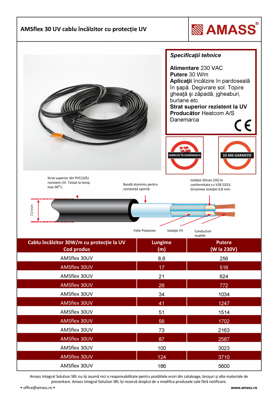 Pagina 1 - Cablu incalzitor cu protectie UV AMASS AMSflex 30 Fisa tehnica Romana AMSflex 30 UV cablu...