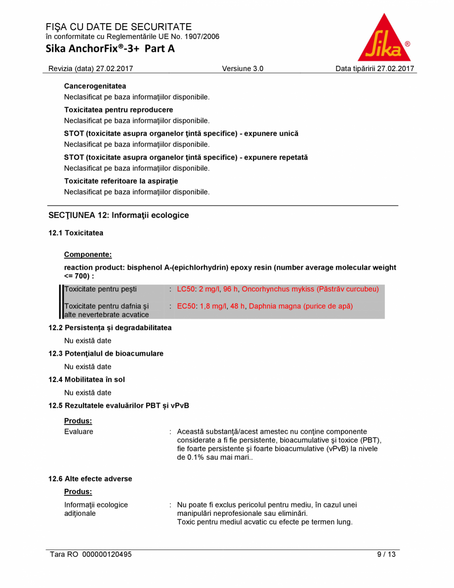 Fisa Cu Date De Securitate Part A Sika Sika Anchorfix 3 Fisa Tehnica Romana