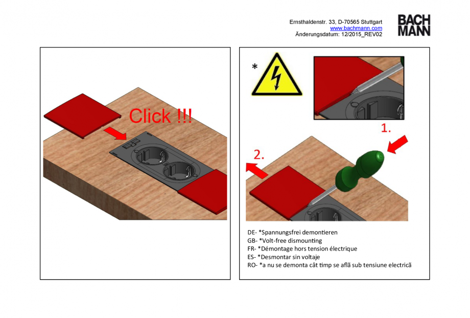 Pagina 1-Instructiuni montaj capac pentru unitatea de prize BACHMANN DUE Instructiuni montaj, utilizare...