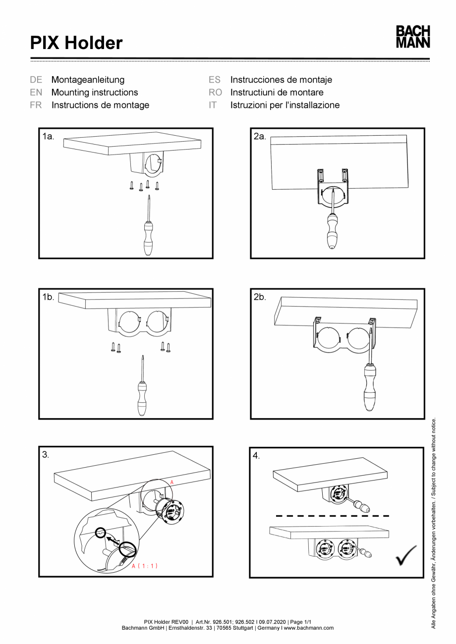 Pagina 1 - Instructiuni montaj suport (holder) pentru unitatea de prize BACHMANN PIX Holder...