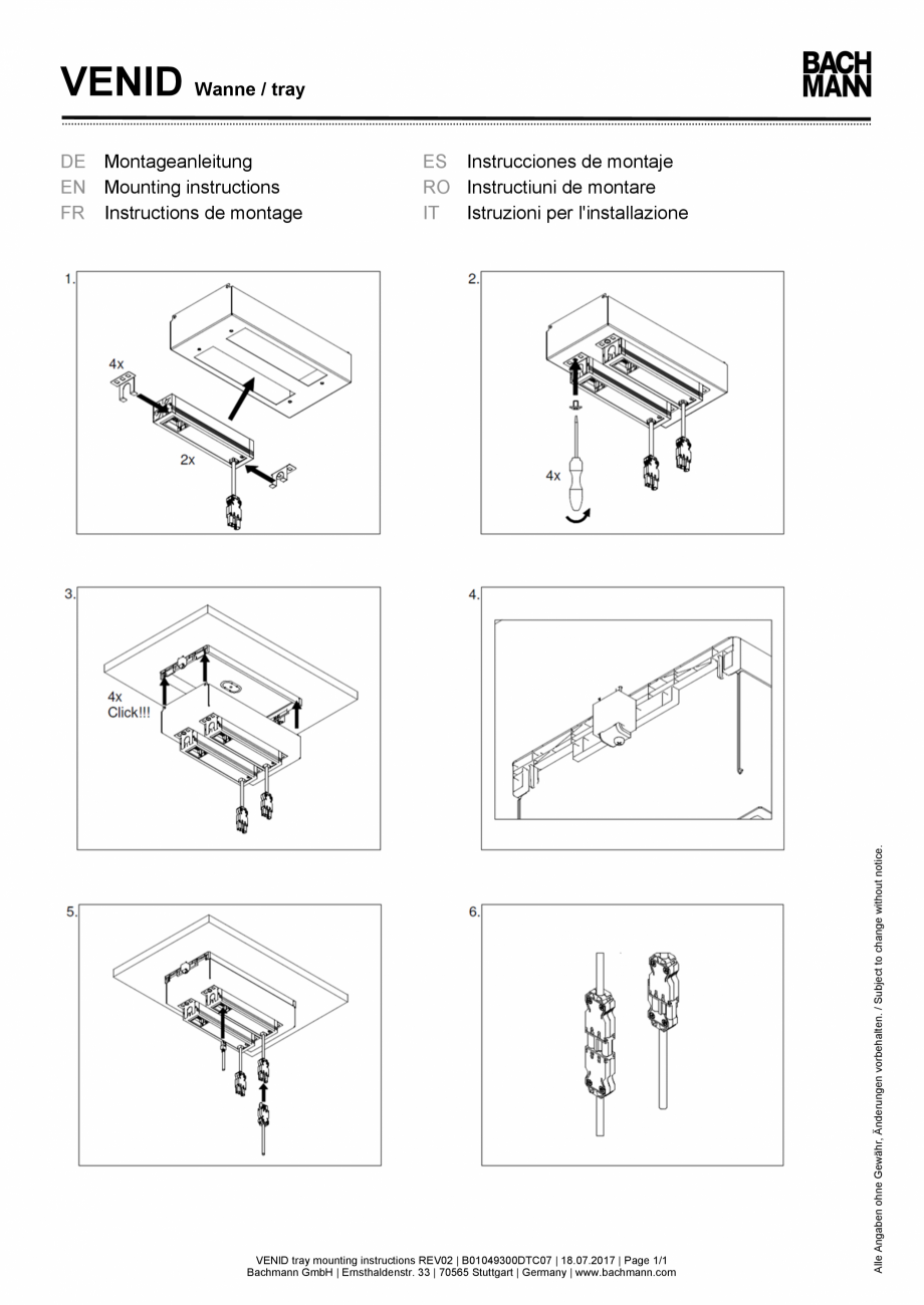 Pagina 1-Instructiuni montaj pentru caseta panoului de racord BACHMANN VENID Instructiuni montaj, utilizare...