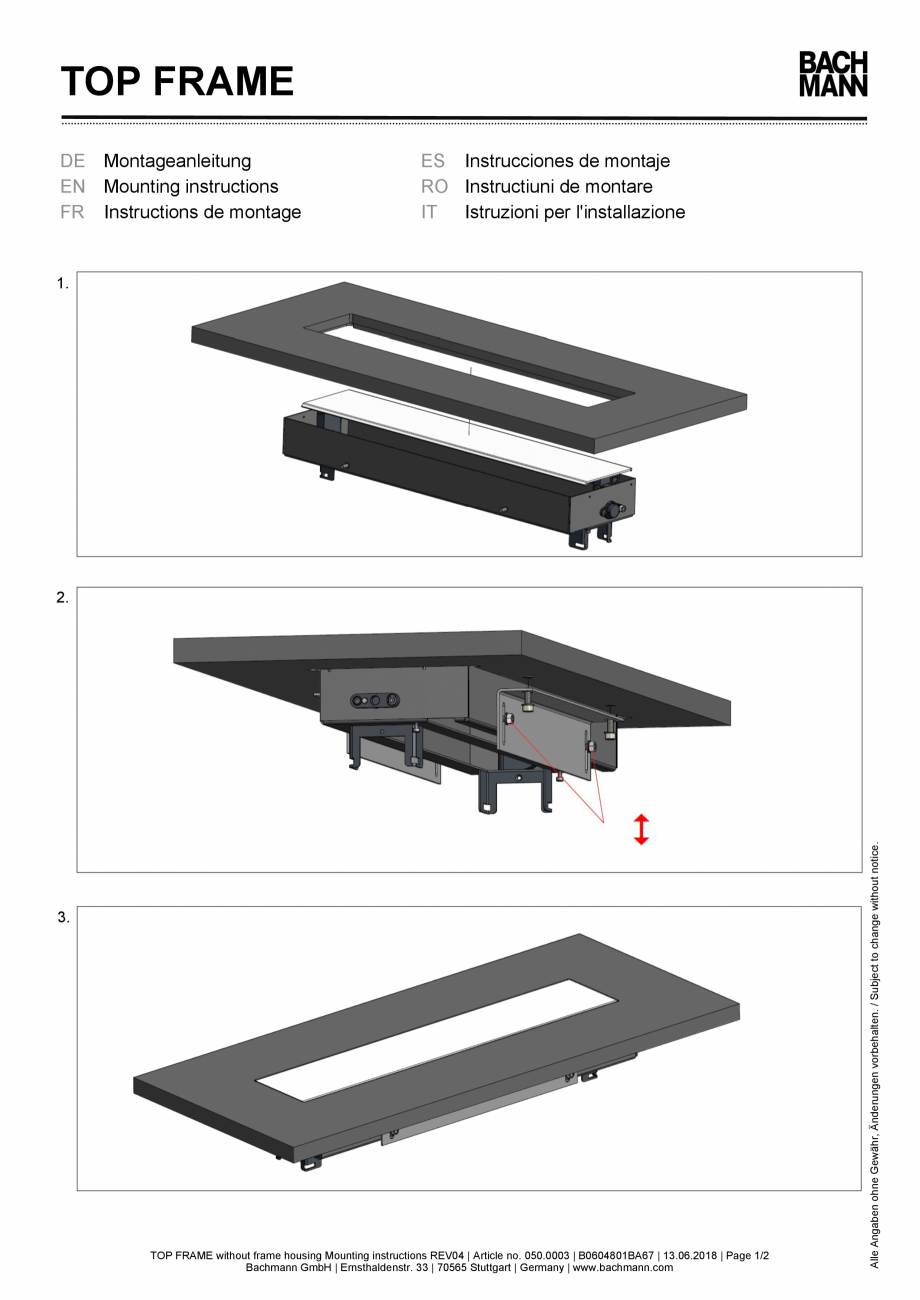 Pagina 1-Instructiuni de montaj pentru panoul de racord fara carcasa cu rama BACHMANN TOP FRAME Instructiuni ...