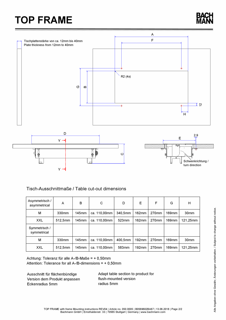 Pagina 2 - Instructiuni de montaj pentru panoul de racord cu carcasa cu rama BACHMANN TOP FRAME...