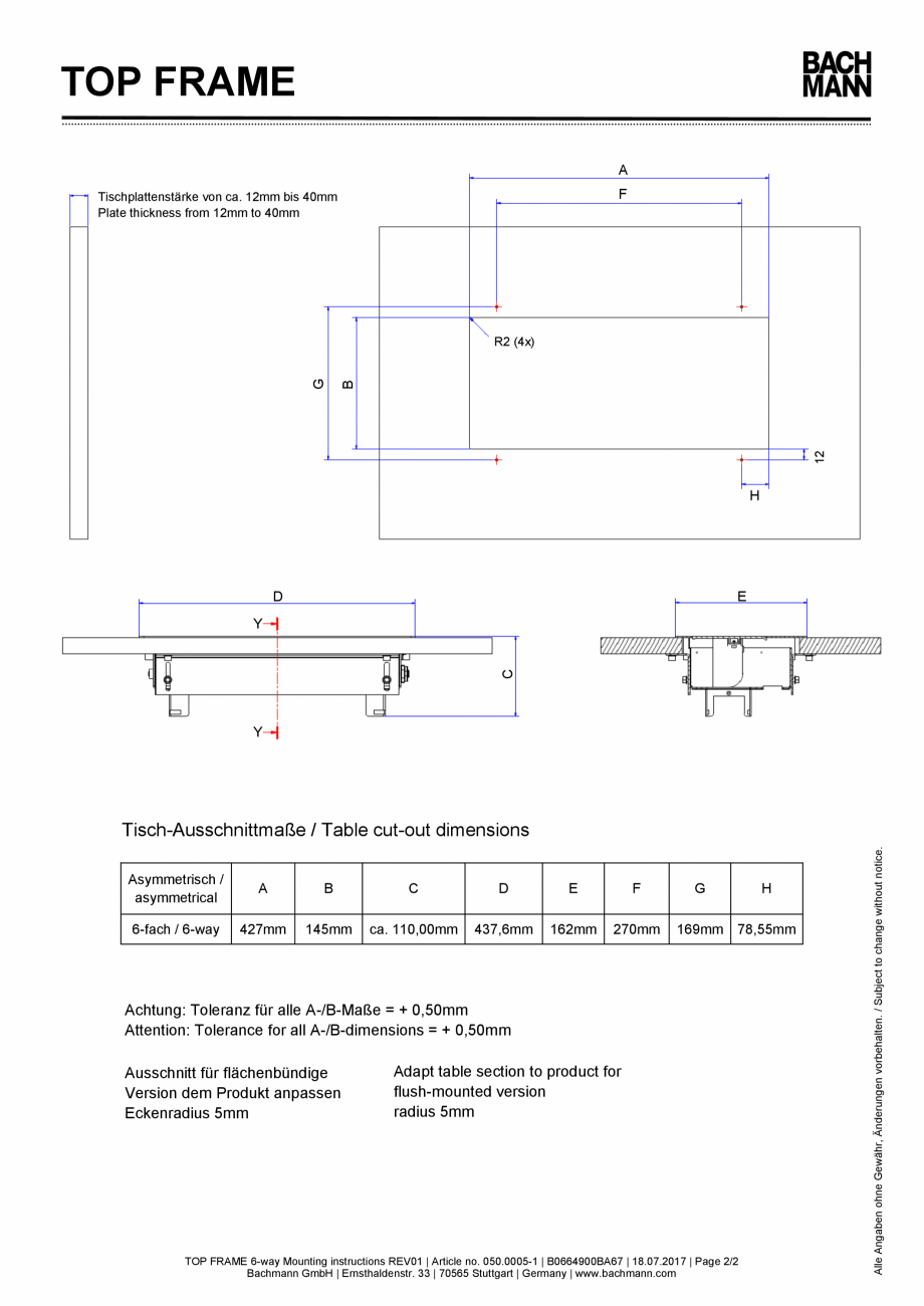 Pagina 2 - Instructiuni de montaj pentru panoul de racord pentru 6 unitati BACHMANN TOP FRAME...