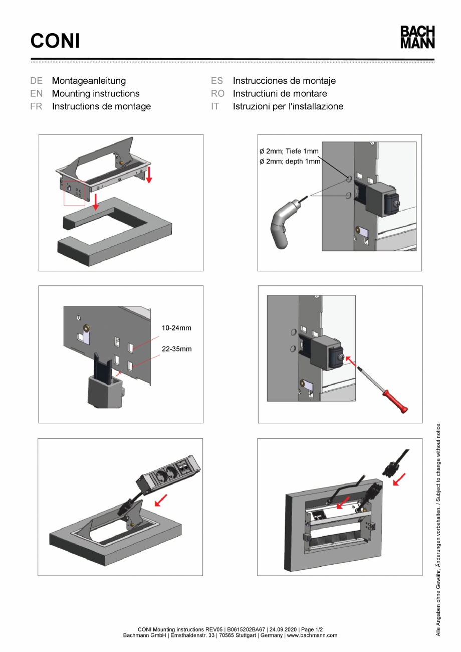 Pagina 1-Instructiuni montaj pentru panoul de racord BACHMANN CONI Instructiuni montaj, utilizare Germana,...