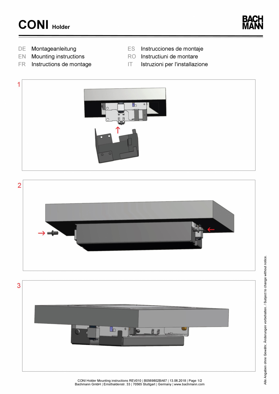 Pagina 1-Instructiuni montaj suport pentru panoul de racord BACHMANN CONI Instructiuni montaj, utilizare...