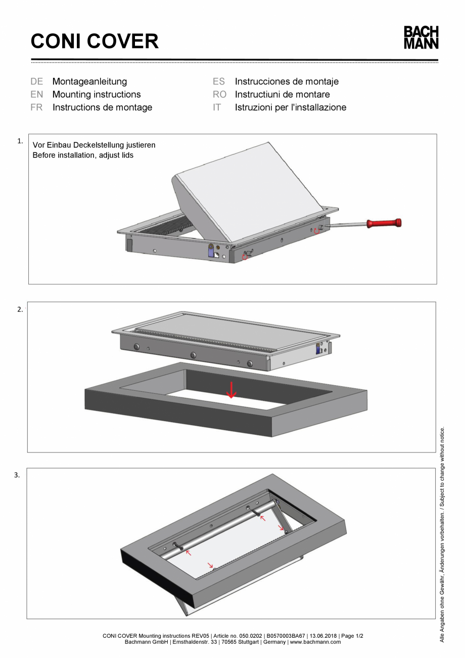 Pagina 1-Instructiuni montaj pentru cadru de montaj BACHMANN CONI COVER Instructiuni montaj, utilizare...
