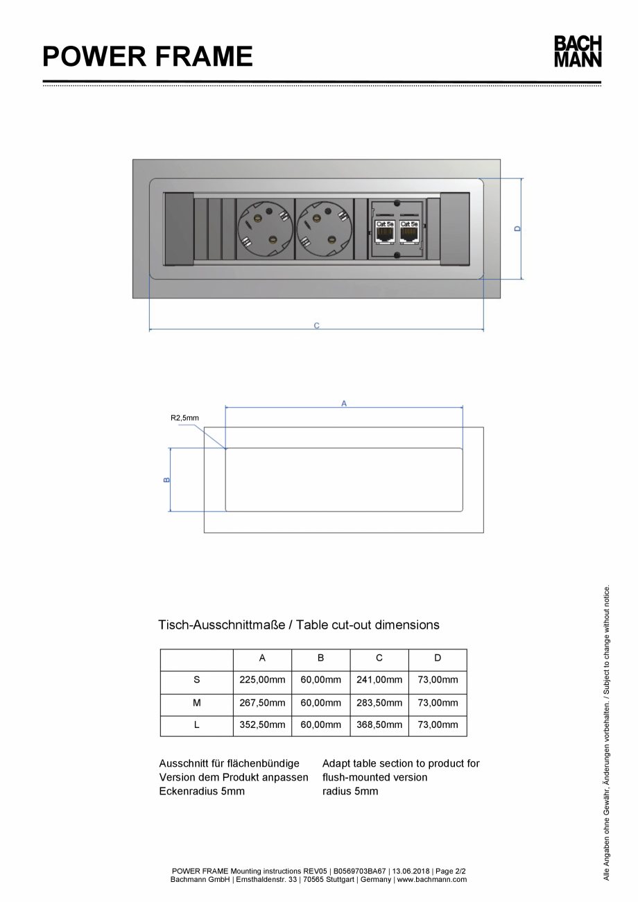 Pagina 2 - Instructiuni de montaj pentru panoul de racord  BACHMANN POWER FRAME Instructiuni montaj,...