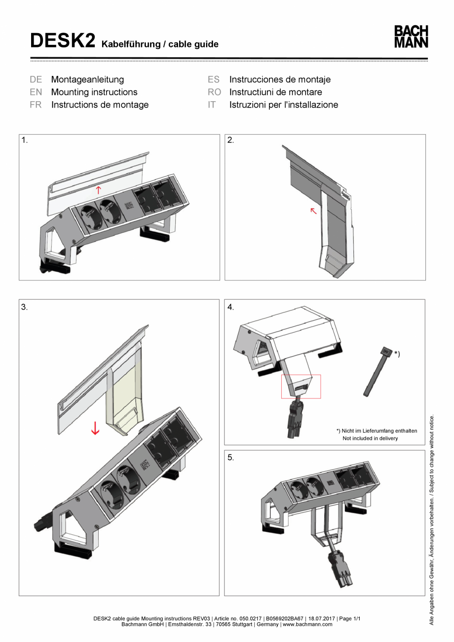 Pagina 1-Instructiuni montaj soclu pentru panoul de racord  BACHMANN DESK 2, Iotspot Instructiuni montaj,...