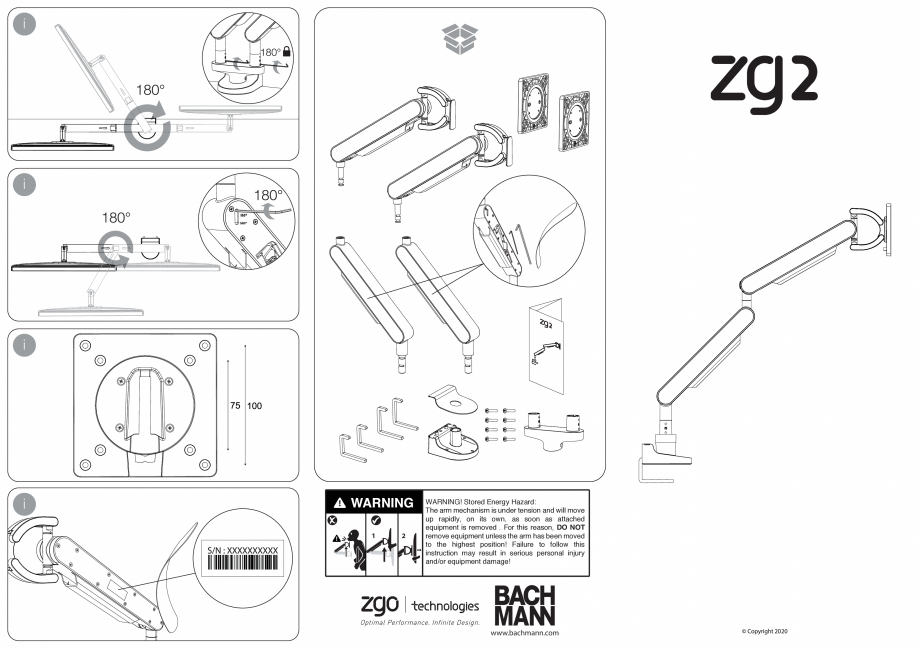 Pagina 1-Instructiuni montaj brat dublu monitor BACHMANN ZG2 Instructiuni montaj, utilizare Engleza i

i

i

...
