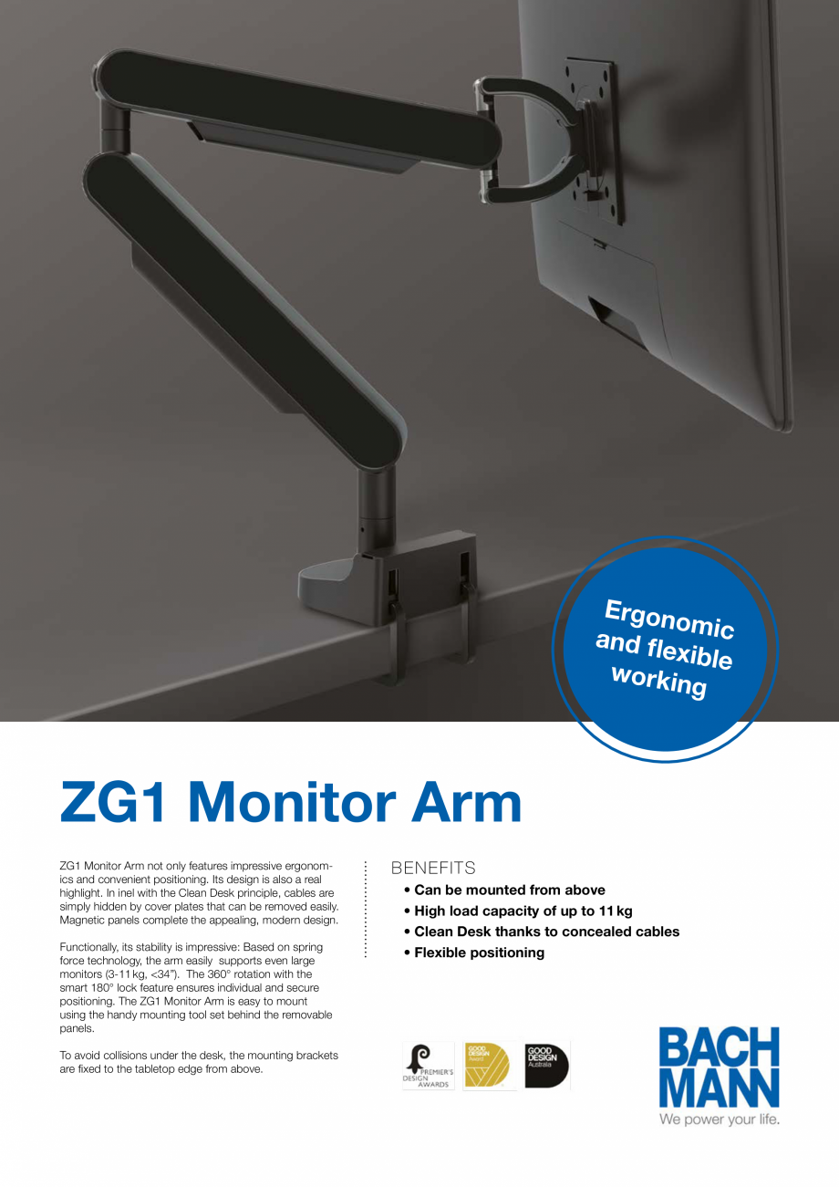 Pagina 1-Brat pentru monitor BACHMANN ZG2 Catalog, brosura Engleza Ergono
m
and fle ic
xibl
workin e
g

ZG1...
