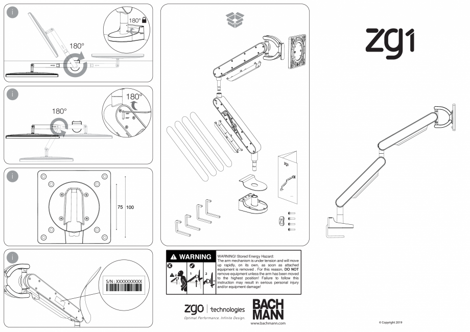 Pagina 1-Instructiuni montaj brat monitor BACHMANN ZG2 Instructiuni montaj, utilizare Engleza i

i

i
©...