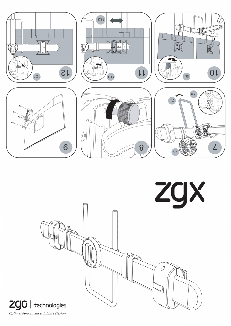 Pagina 1-Instructiuni montaj brat monitor BACHMANN ZGX Instructiuni montaj, utilizare Engleza 7

7.2

8

9

7...