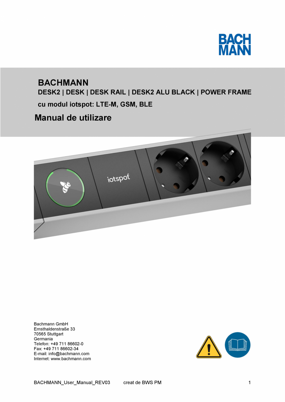 Pagina 1-Manual utilizare pentru modulul iotspot integrat intr-un panou de conexiuni BACHMANN Instructiuni...