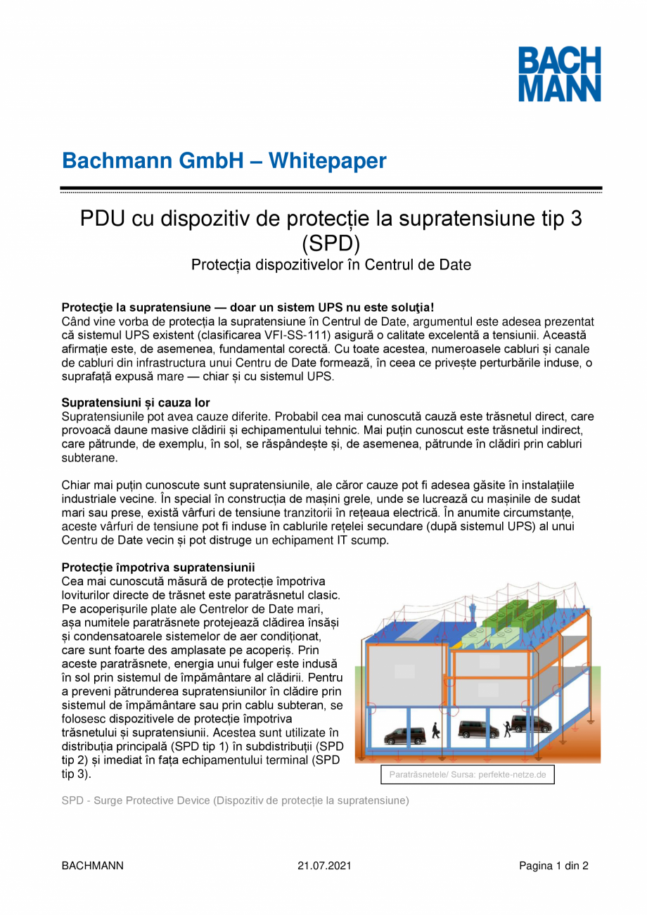 Pagina 1 - PDU cu dispozitiv de protectie la supratensiune tip 3  BACHMANN Catalog, brosura Romana...
