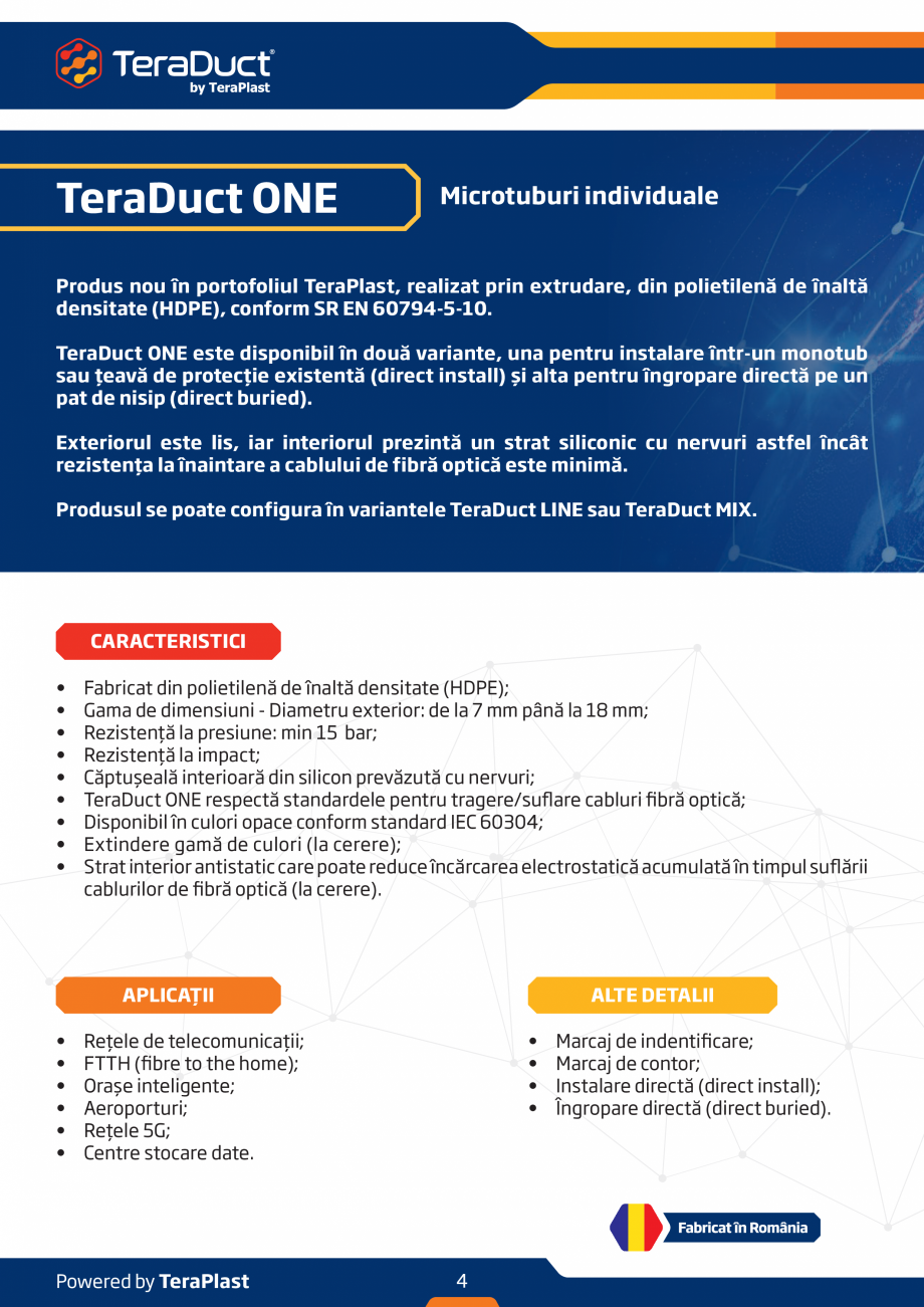 Pagina 4-Microtuburi pentru fibra optica  TeraPlast TeraDuct One, TeraDuct Line, TeraDuct Mix Specificații...