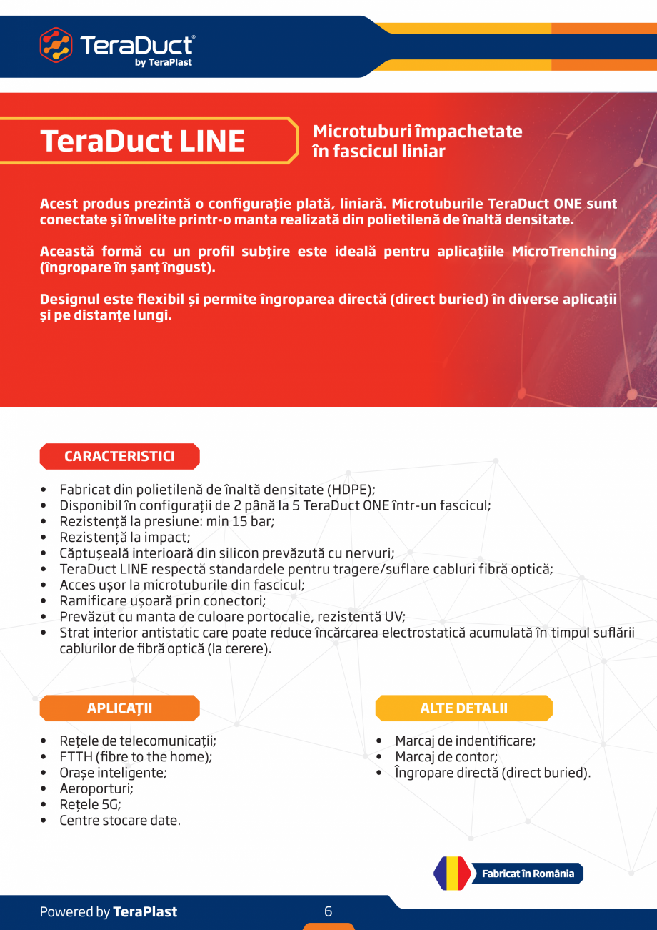 Pagina 6-Microtuburi pentru fibra optica  TeraPlast TeraDuct One, TeraDuct Line, TeraDuct Mix Specificații...