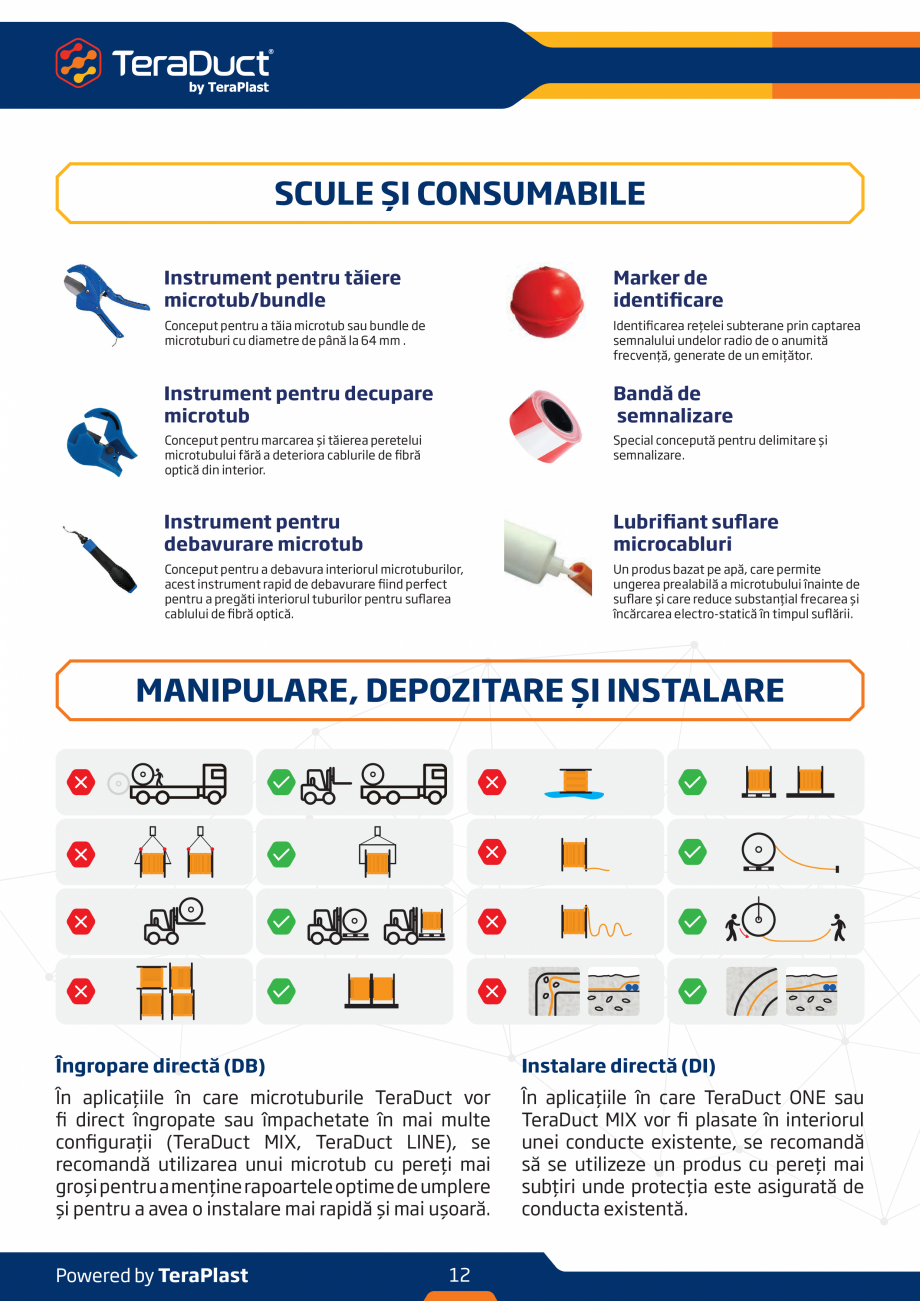 Pagina 12-Microtuburi pentru fibra optica  TeraPlast TeraDuct One, TeraDuct Line, TeraDuct Mix Specificații...