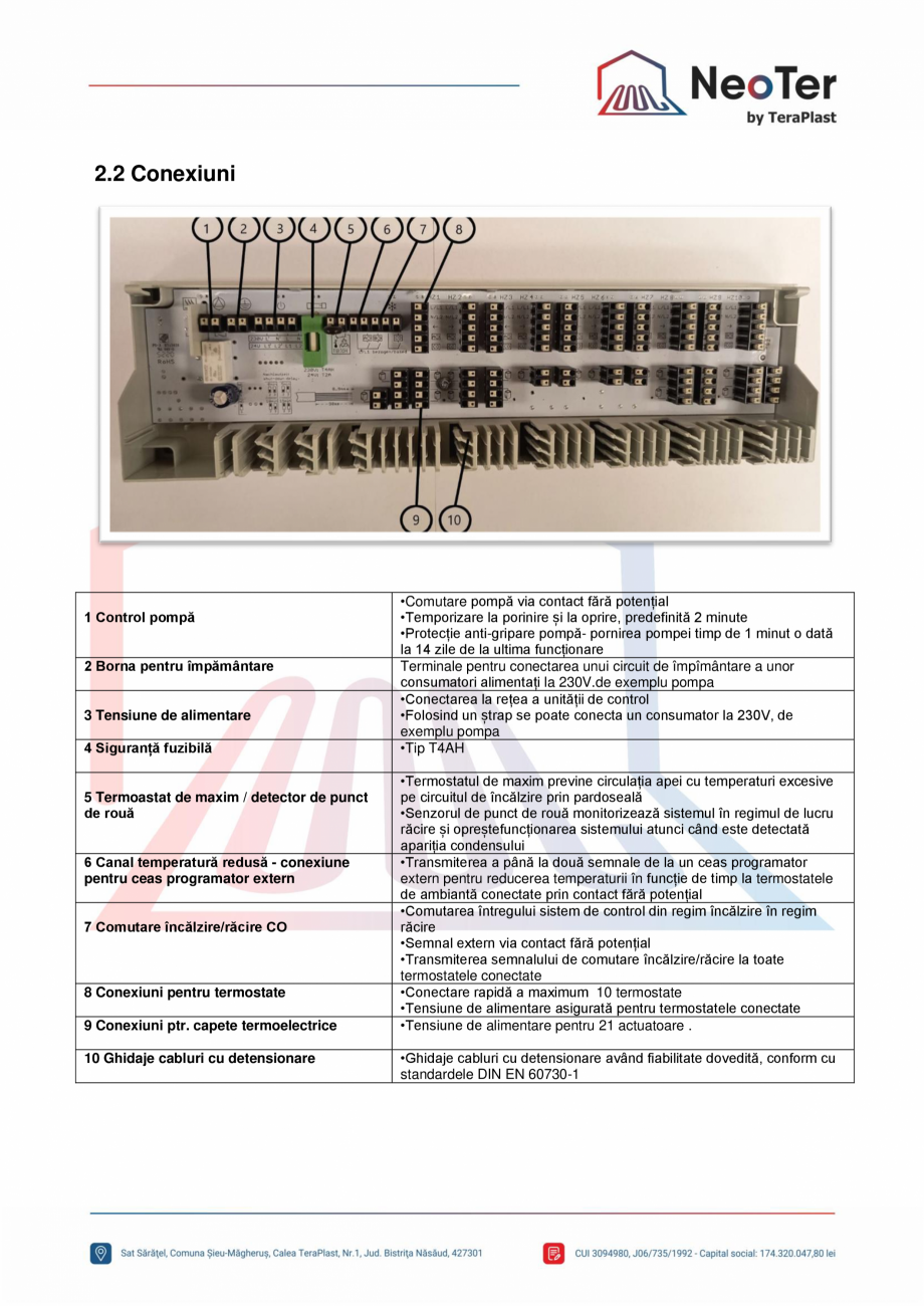 Pagina 2-Unitate control 10 zone - Control pompa TeraPlast Fisa tehnica Romana punct
de rouă
6 Canal...