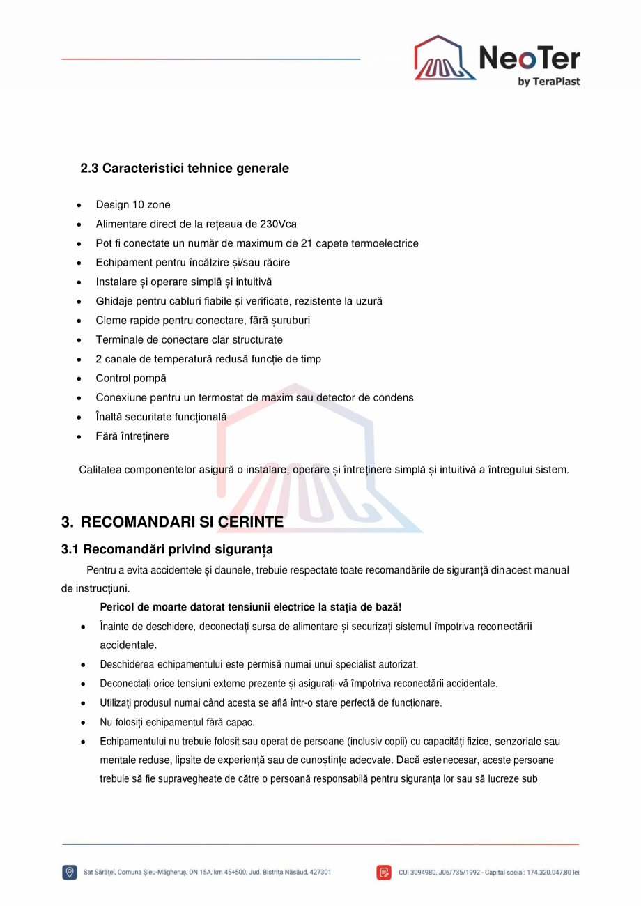 Pagina 3-Unitate control 10 zone - Control pompa TeraPlast Fisa tehnica Romana ansmiterea a până la două...