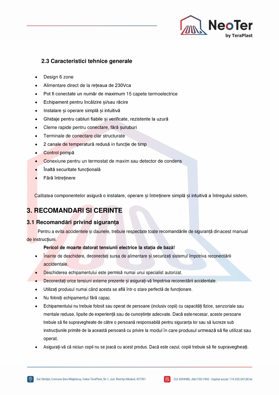 Pagina 3-Unitate control 6 zone - Control pompa TeraPlast Fisa tehnica Romana  regim
răcire
•Semnal extern...