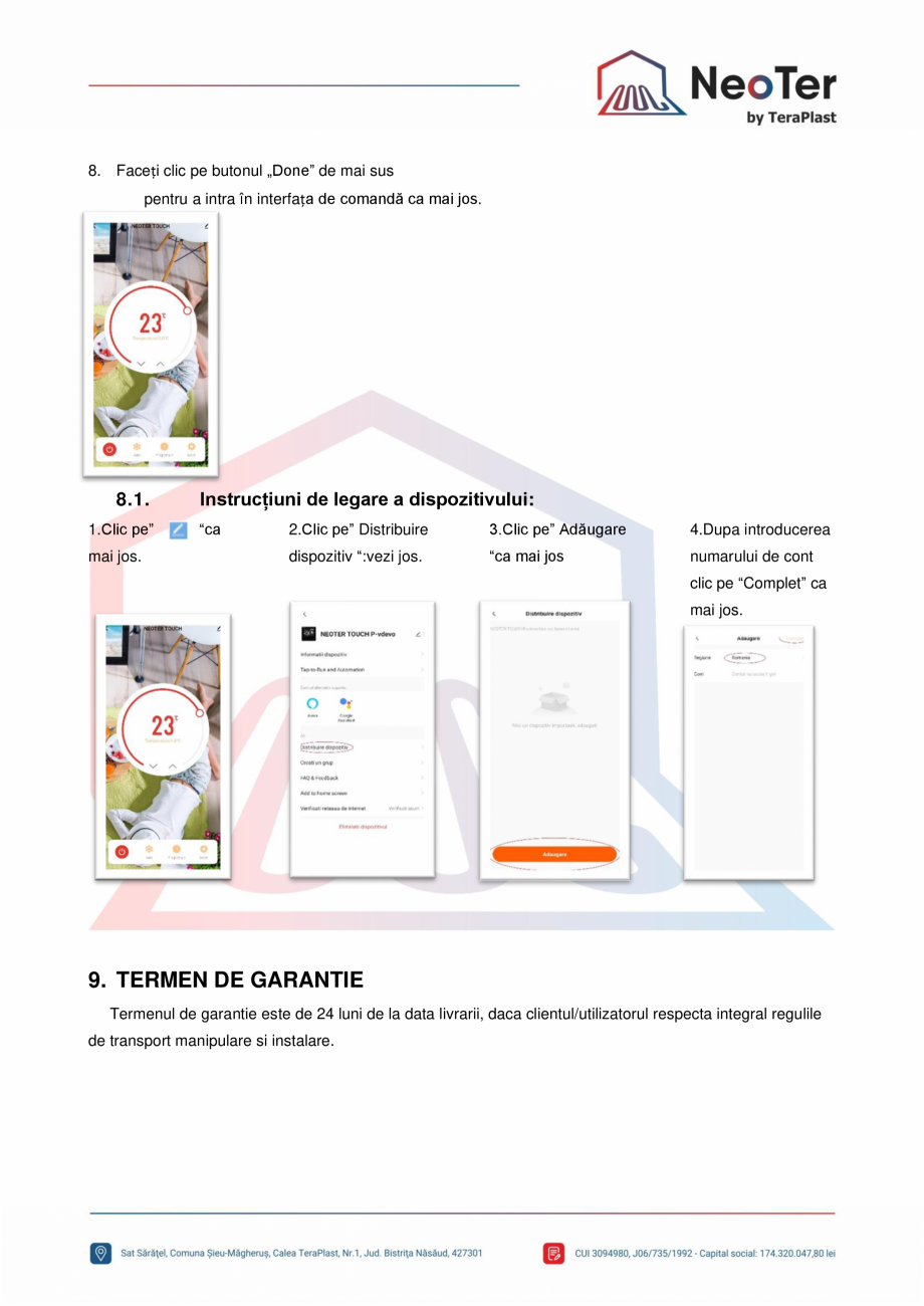 Pagina 7-Termostat SMART patrat cu touch si montaj in doza TeraPlast NEOTSP Fisa tehnica Romana omandă ca...