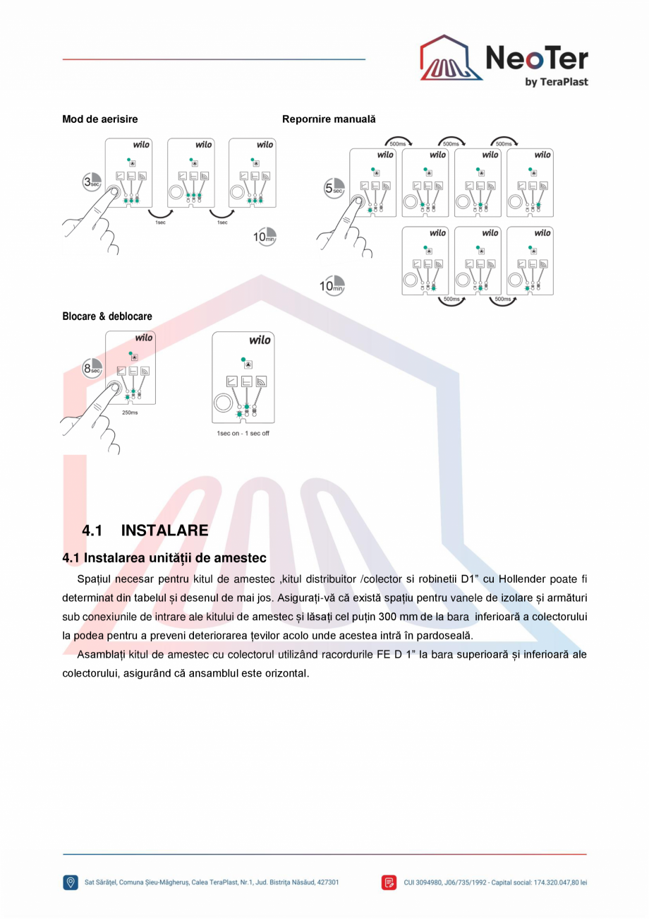 Pagina 7-Kit amestec 130 mm TeraPlast WILO Fisa tehnica Romana 
volum constant și pentru înlocuirea...