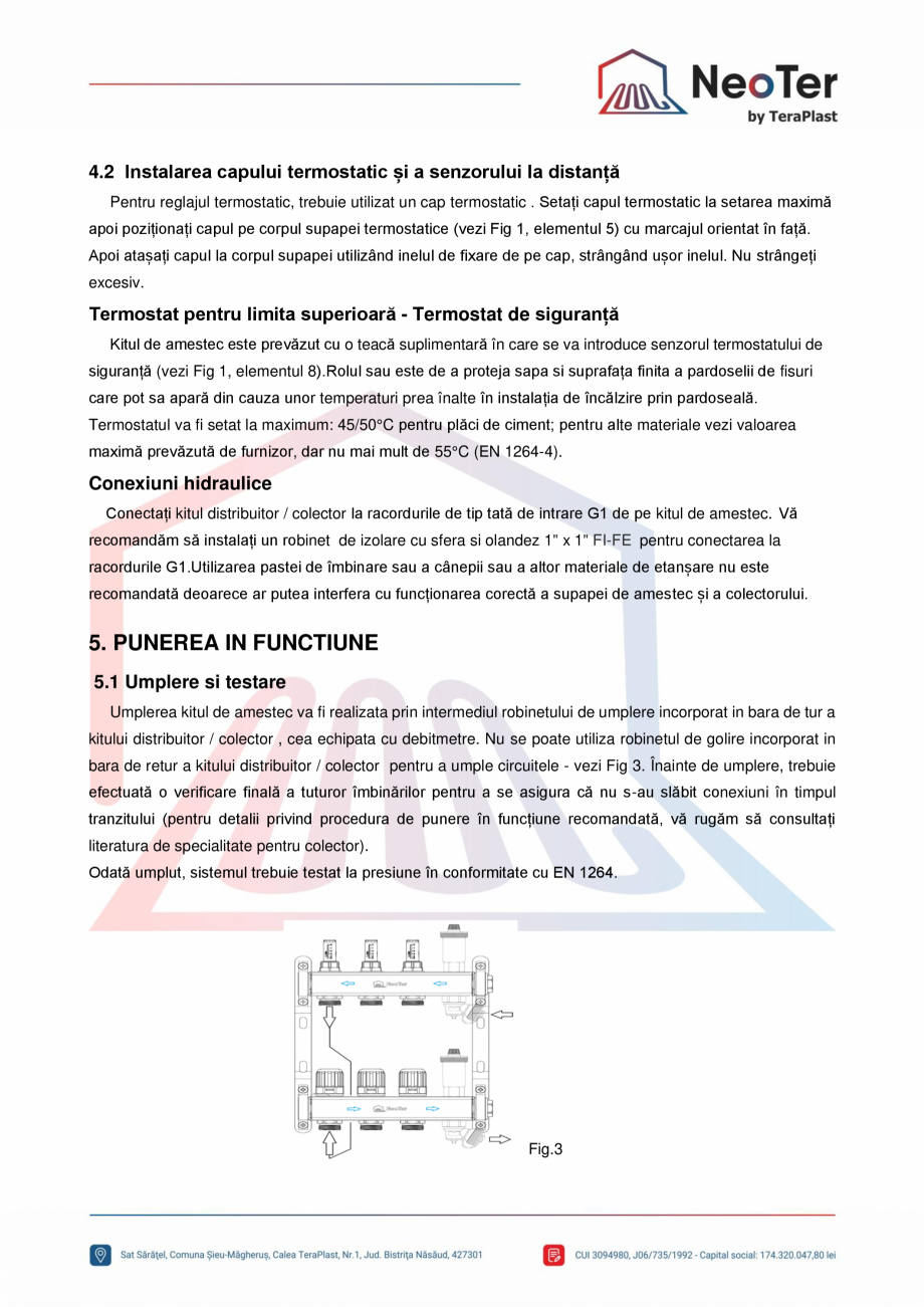 Pagina 9-Kit amestec 130 mm TeraPlast WILO Fisa tehnica Romana și retur ale sistemului de încălzire în...